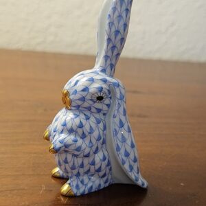 Porcelain Herend Bunny Figurine - Blue and Gold